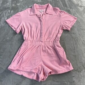 Good American Romper Womens 2 Pink Terry Short Sleeve Collared Elastic Waist
